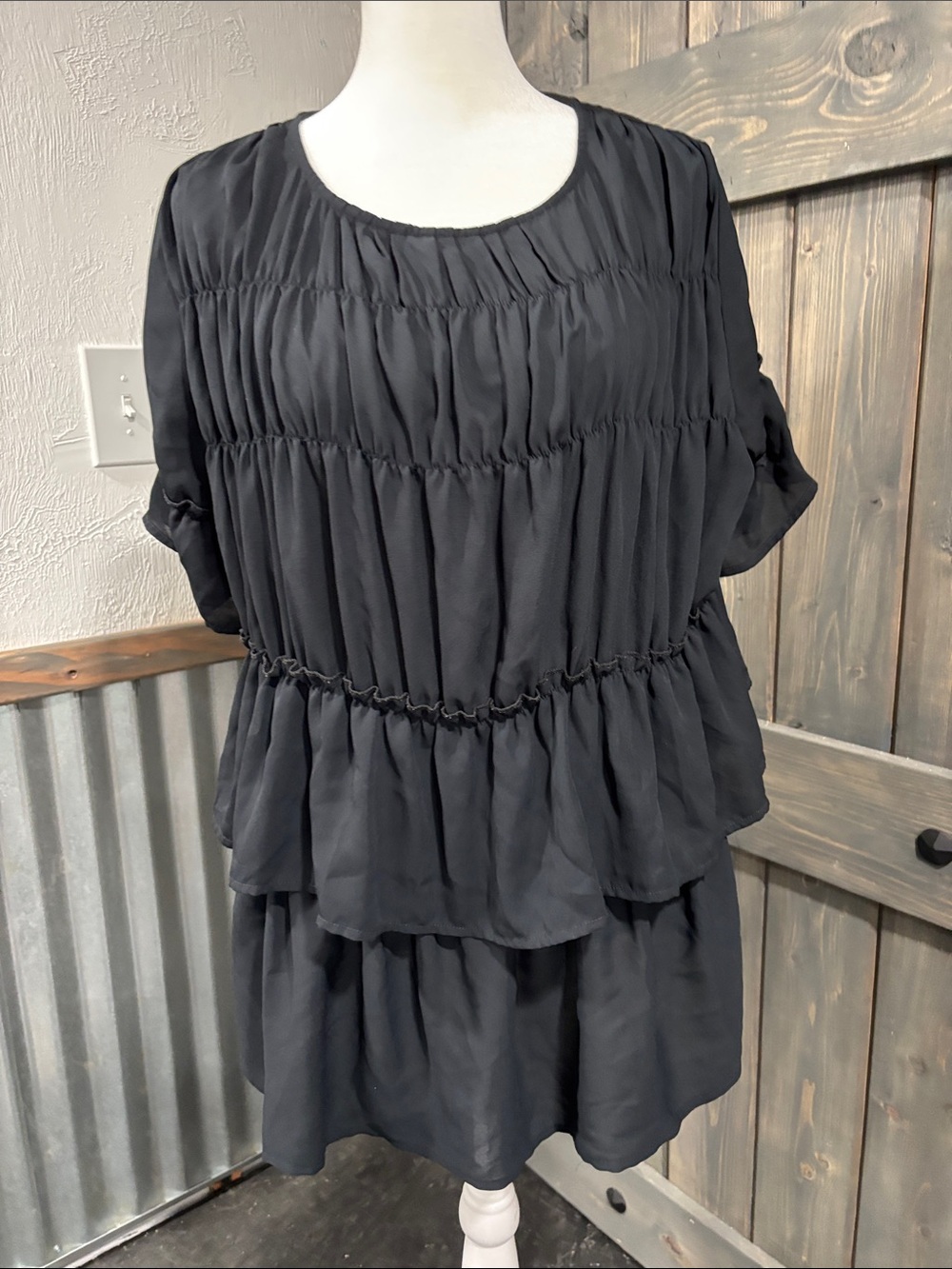 INC International Concepts Black Ruffle Tiered Tunic